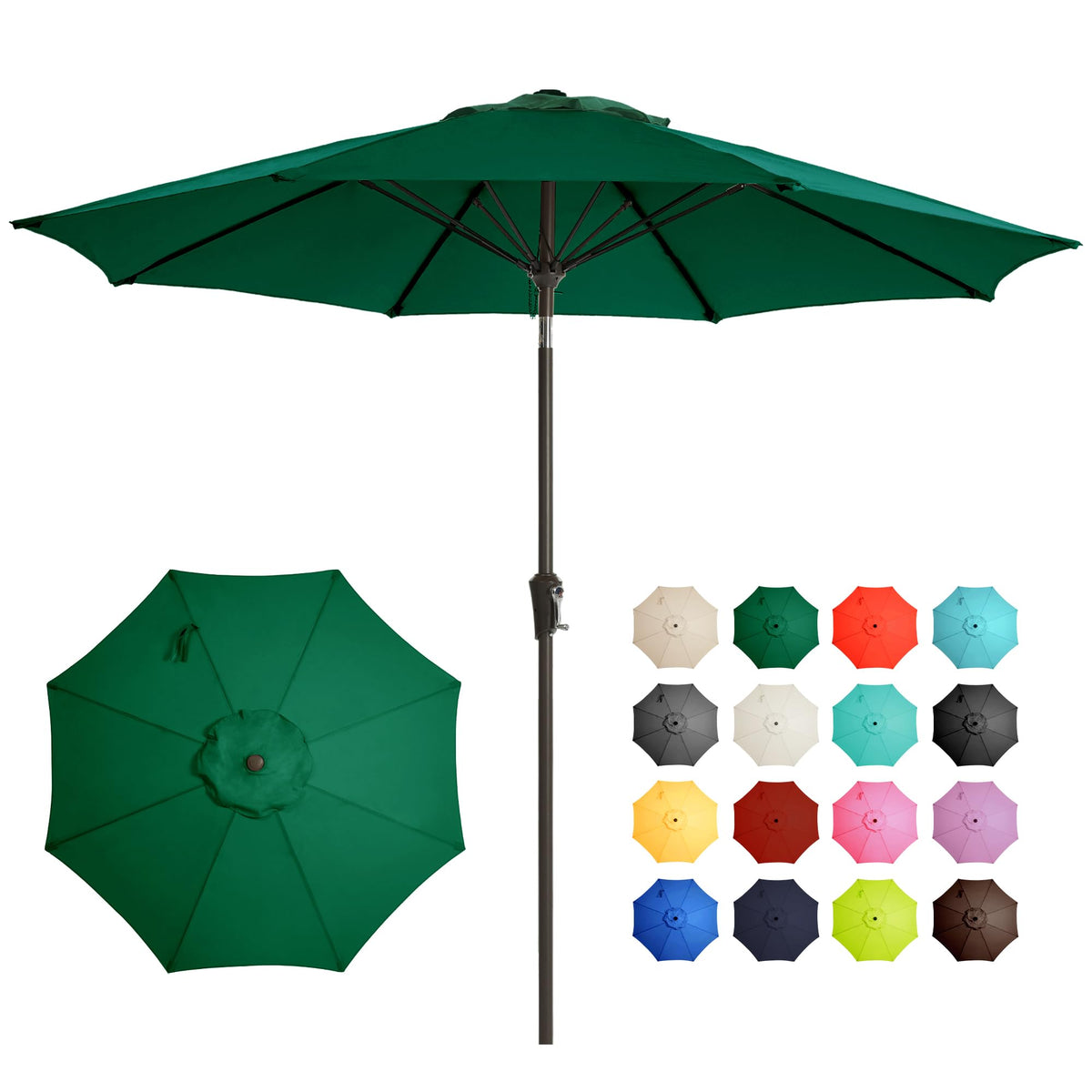Ayge 9FT patio umbrella canopy open, providing wide shade for outdoor dining