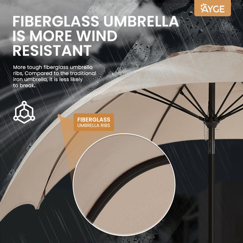 Ayge 9ft umbrella crank tilt operation enables easy opening and sun shading.