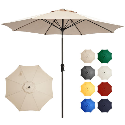 Ayge 9ft patio umbrella top view with vented canopy for cooler shade and UV protection.