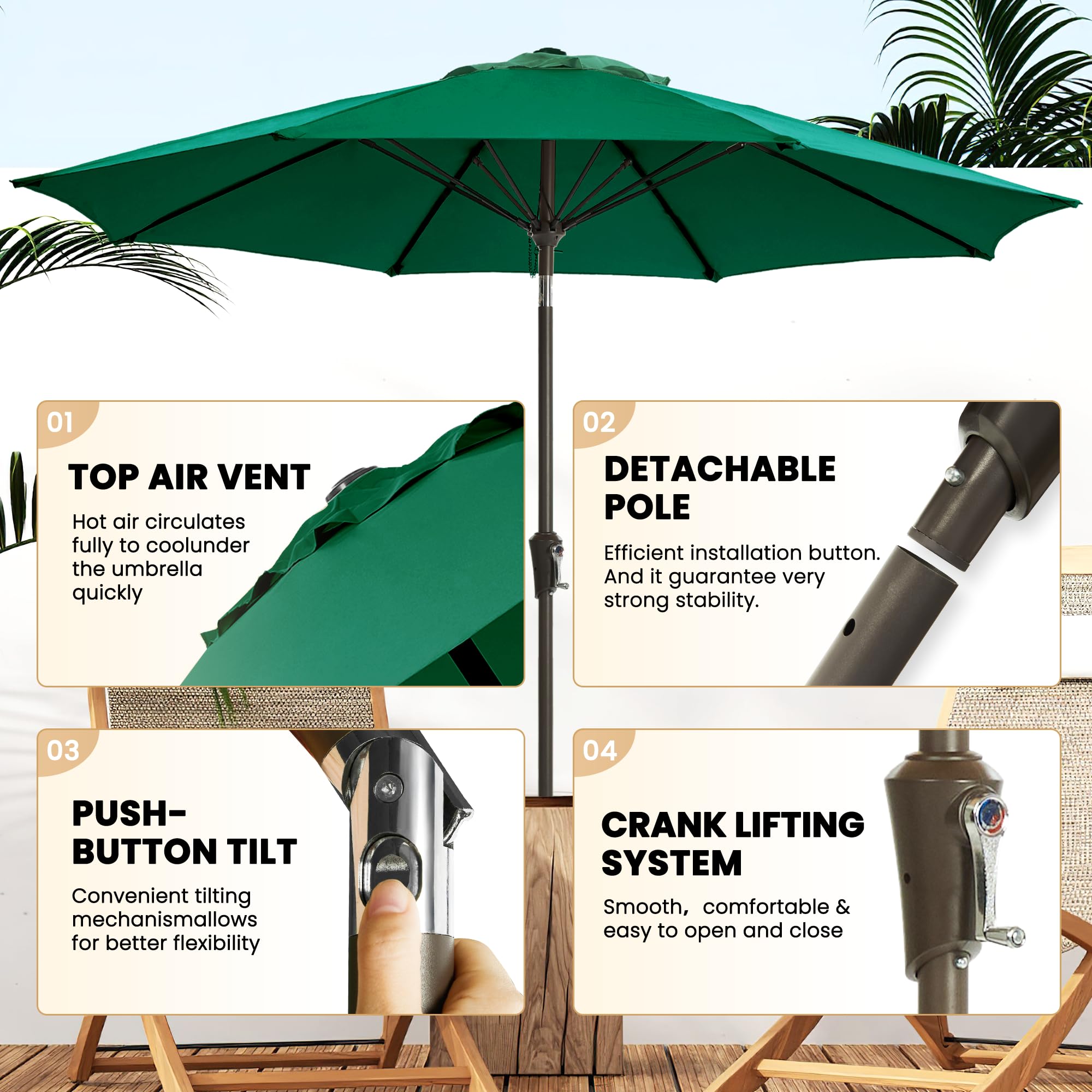 Ayge 9FT umbrella with crank action enables easy opening and closing