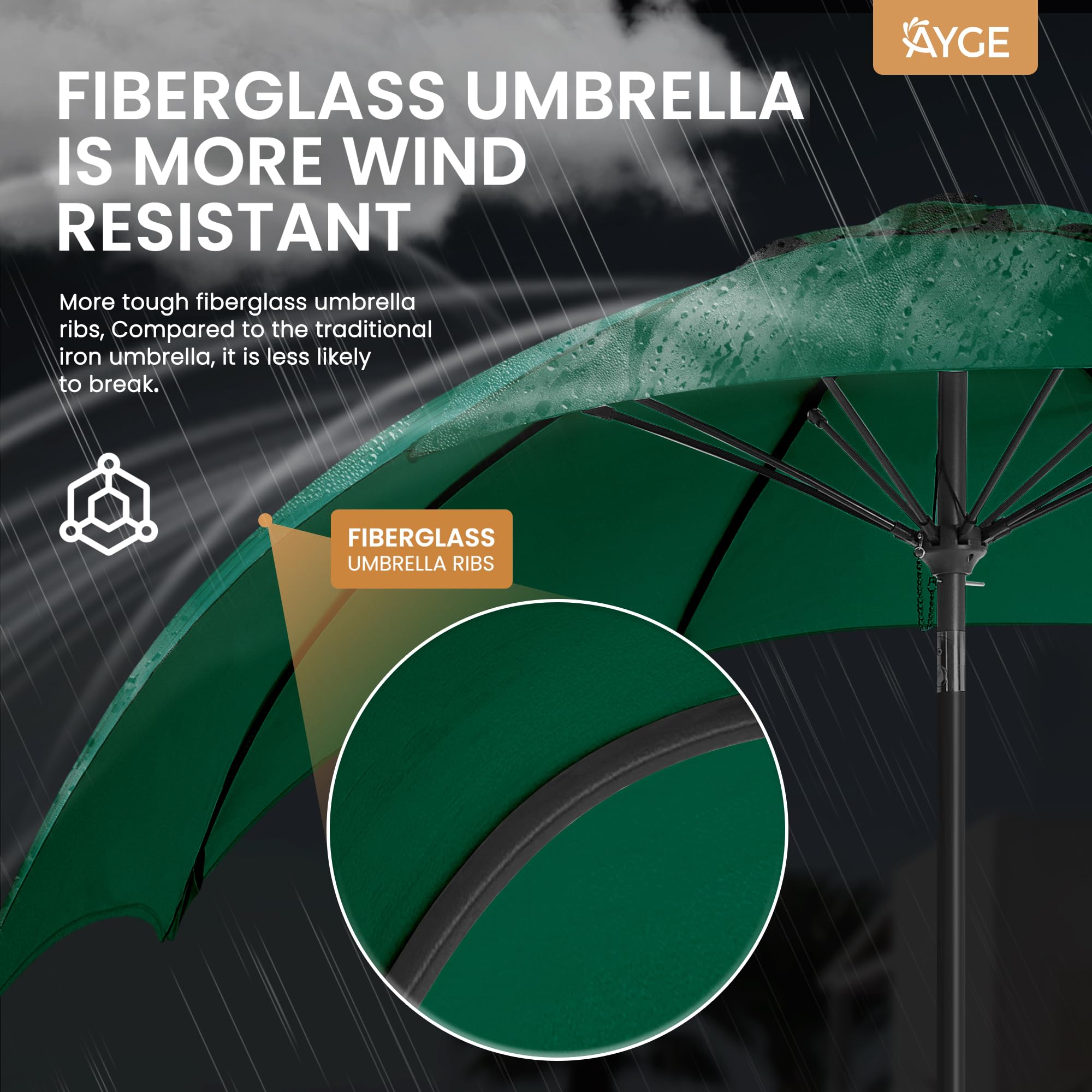 Ayge 9FT fiberglass ribs offer durability and wind resistance