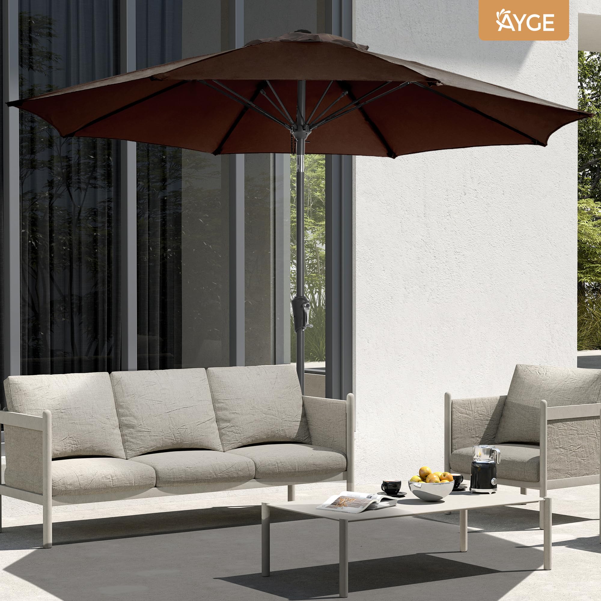 Ayge heavy-duty steel pole with rust-free coating supports stable outdoor use.