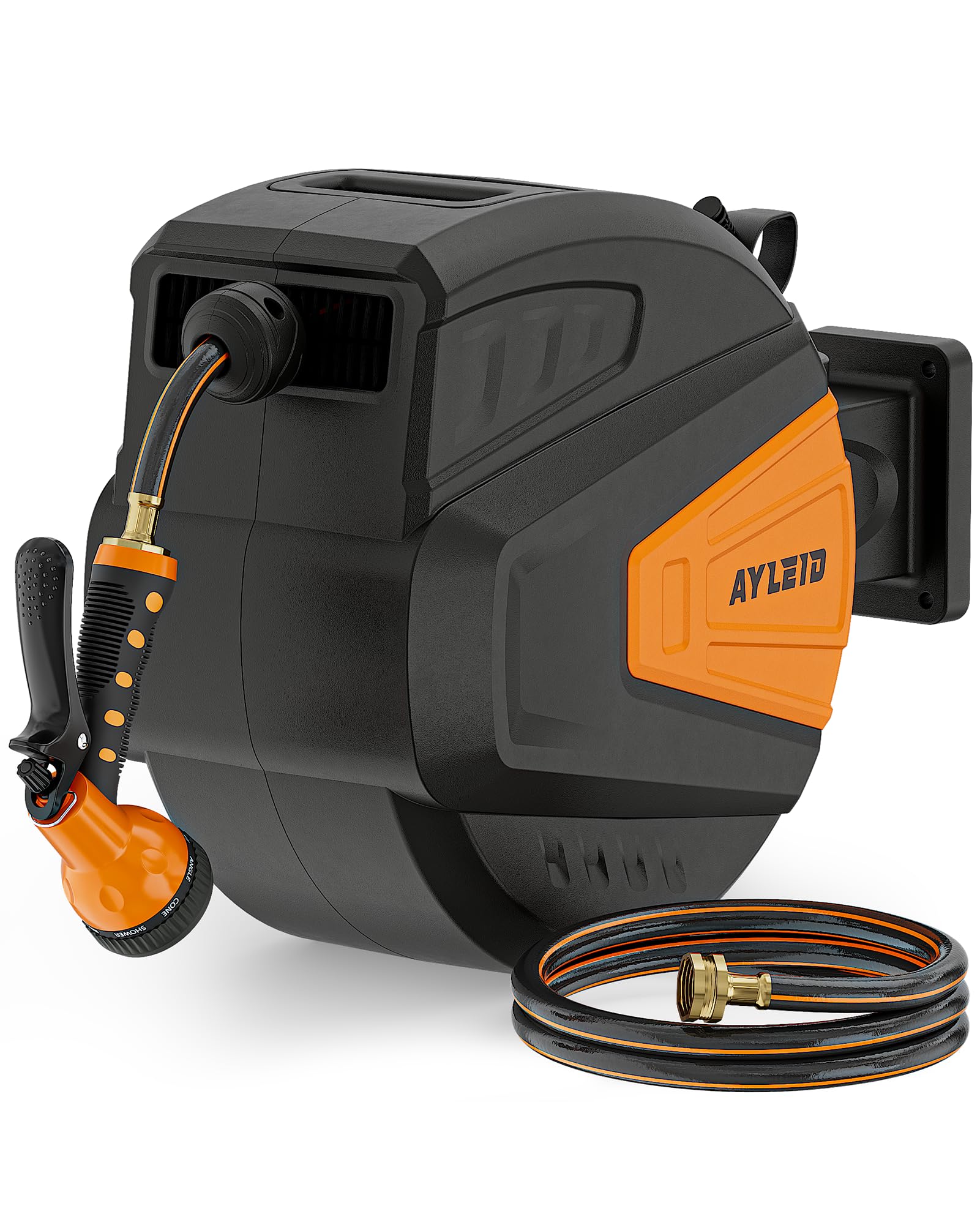 Ayleid retractable hose reel wall mount with 100 ft hose, easy outdoor watering.