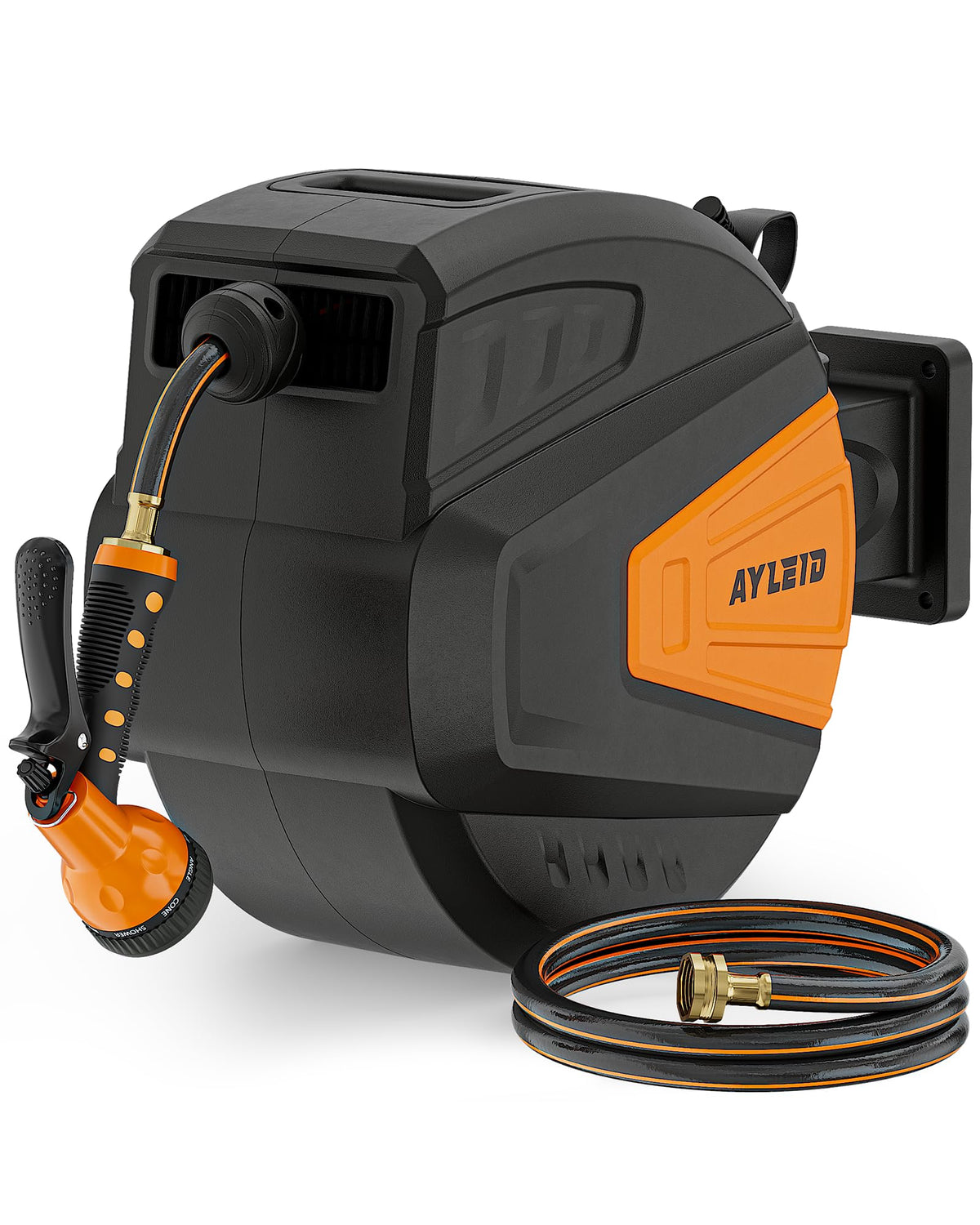 Ayleid retractable hose reel wall mount with 100 ft hose, easy outdoor watering.