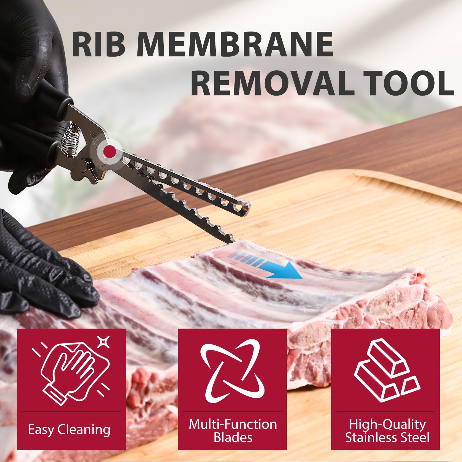 Aylthyo rib membrane remover ergonomic handle enables smooth under-membrane cutting.