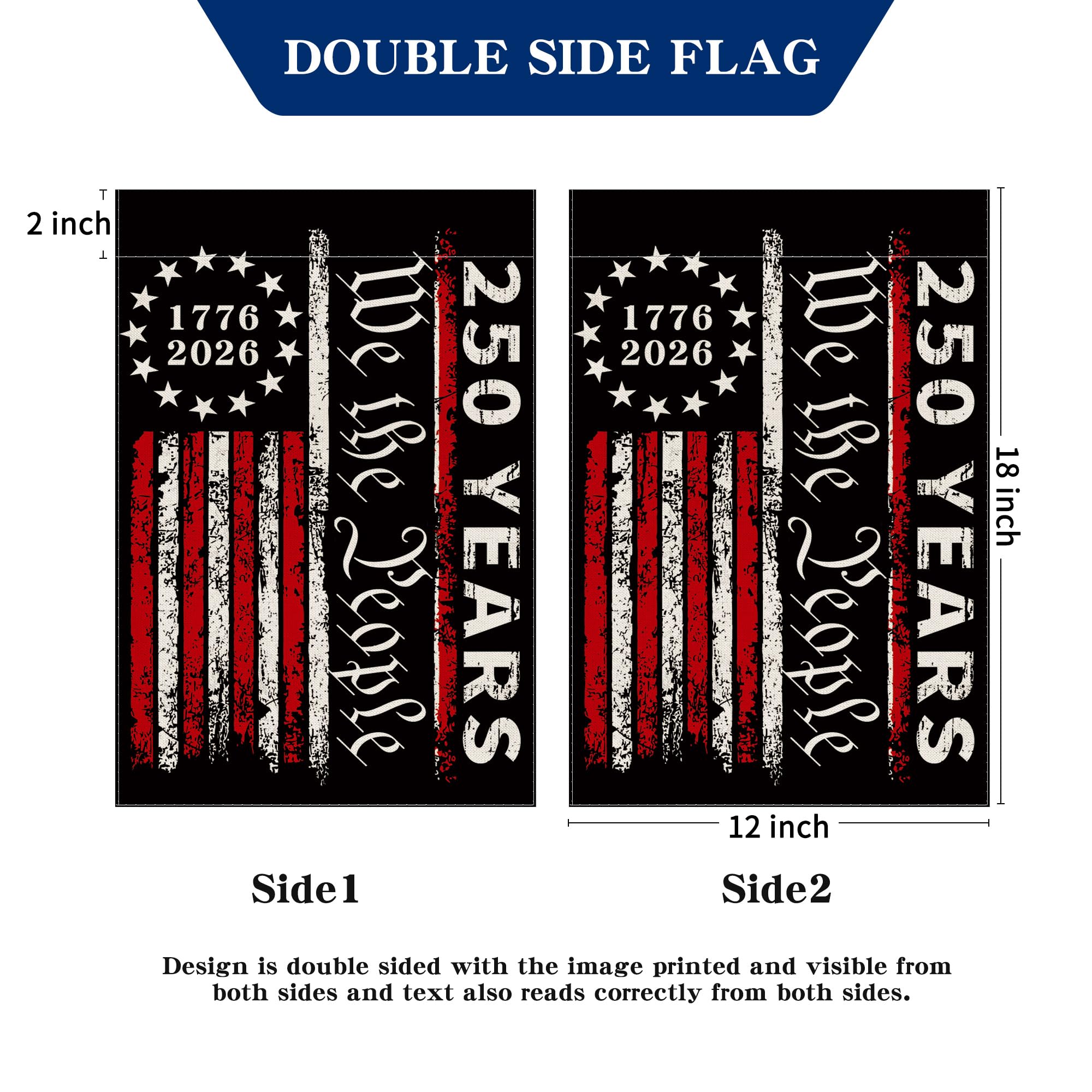 Aymolas 250th anniversary flag double-stitched panels for durability.