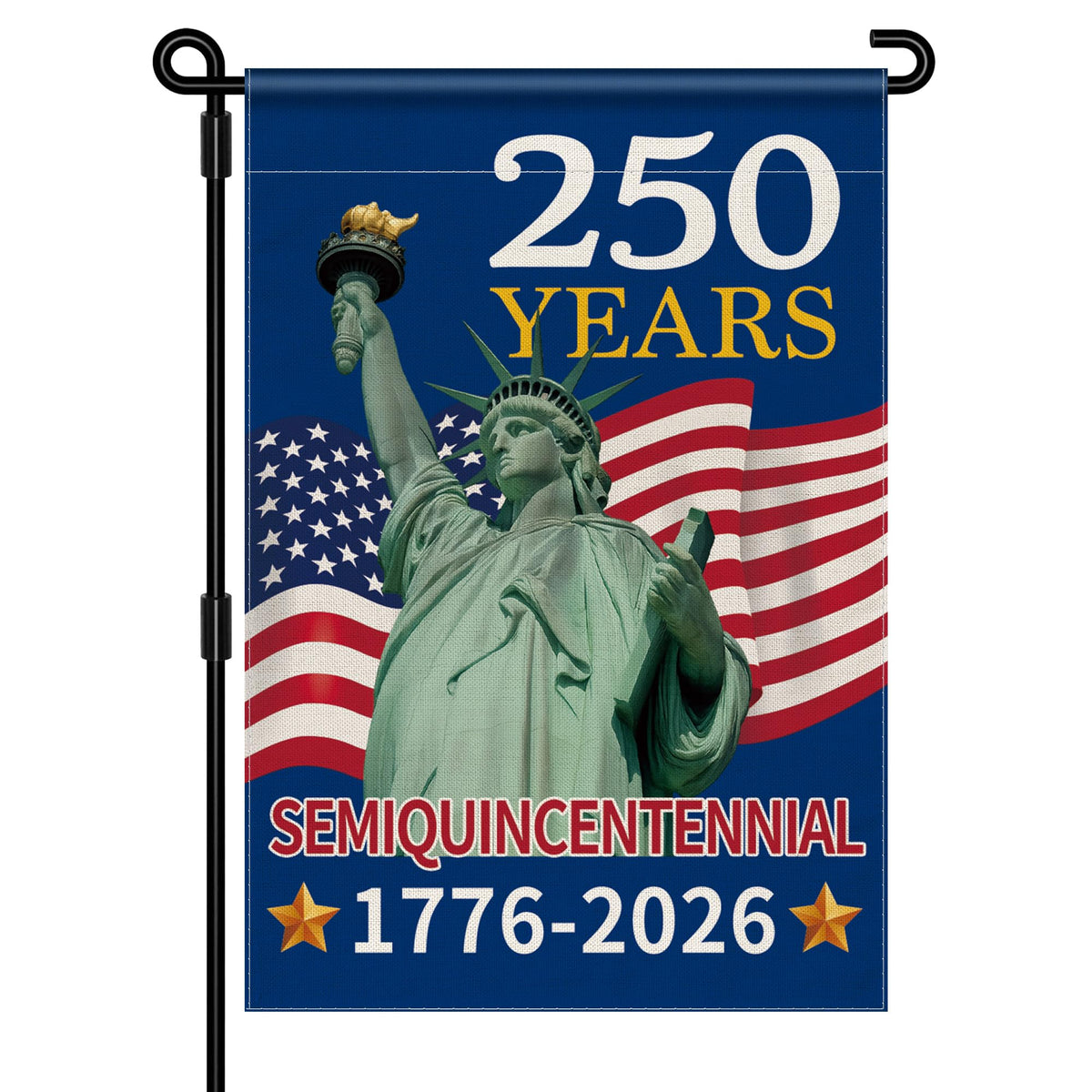Aymolas 250th Anniversary flag front view, double sided design for clear visibility