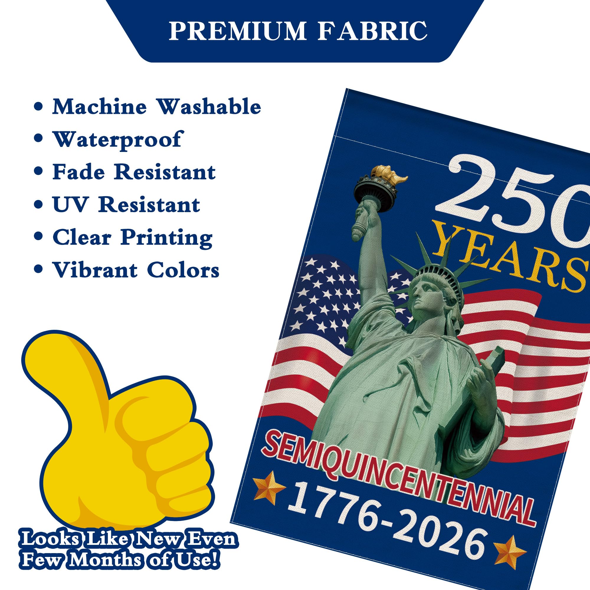 Aymolas 250th Anniversary flag in garden display, ready for yard decor