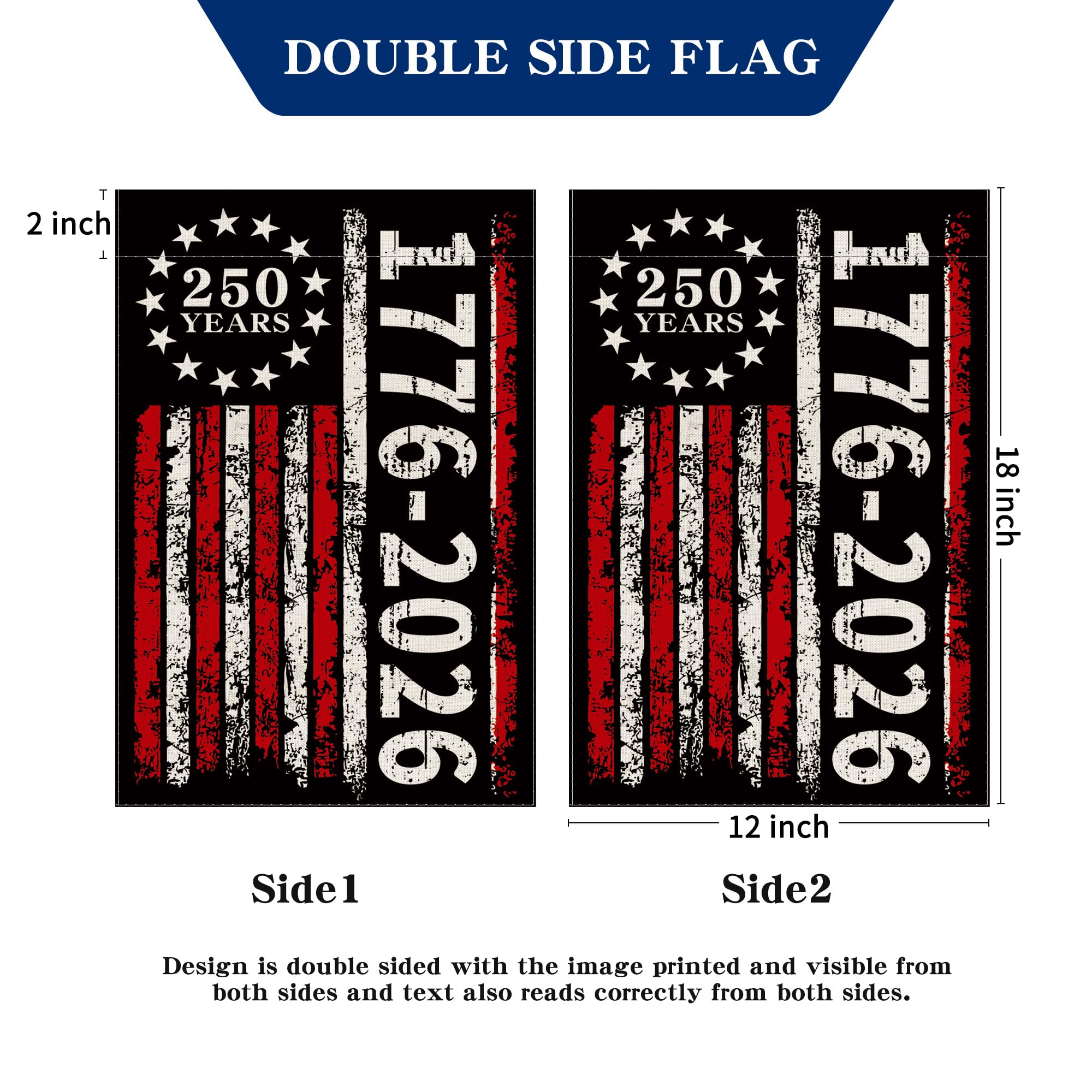 Aymolas 250th Anniversary garden flag double-sided visibility from both sides.