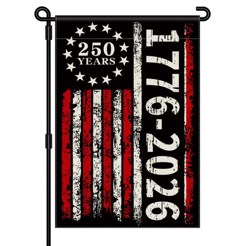 Aymolas 250th Anniversary USA garden flag front view for outdoor display.