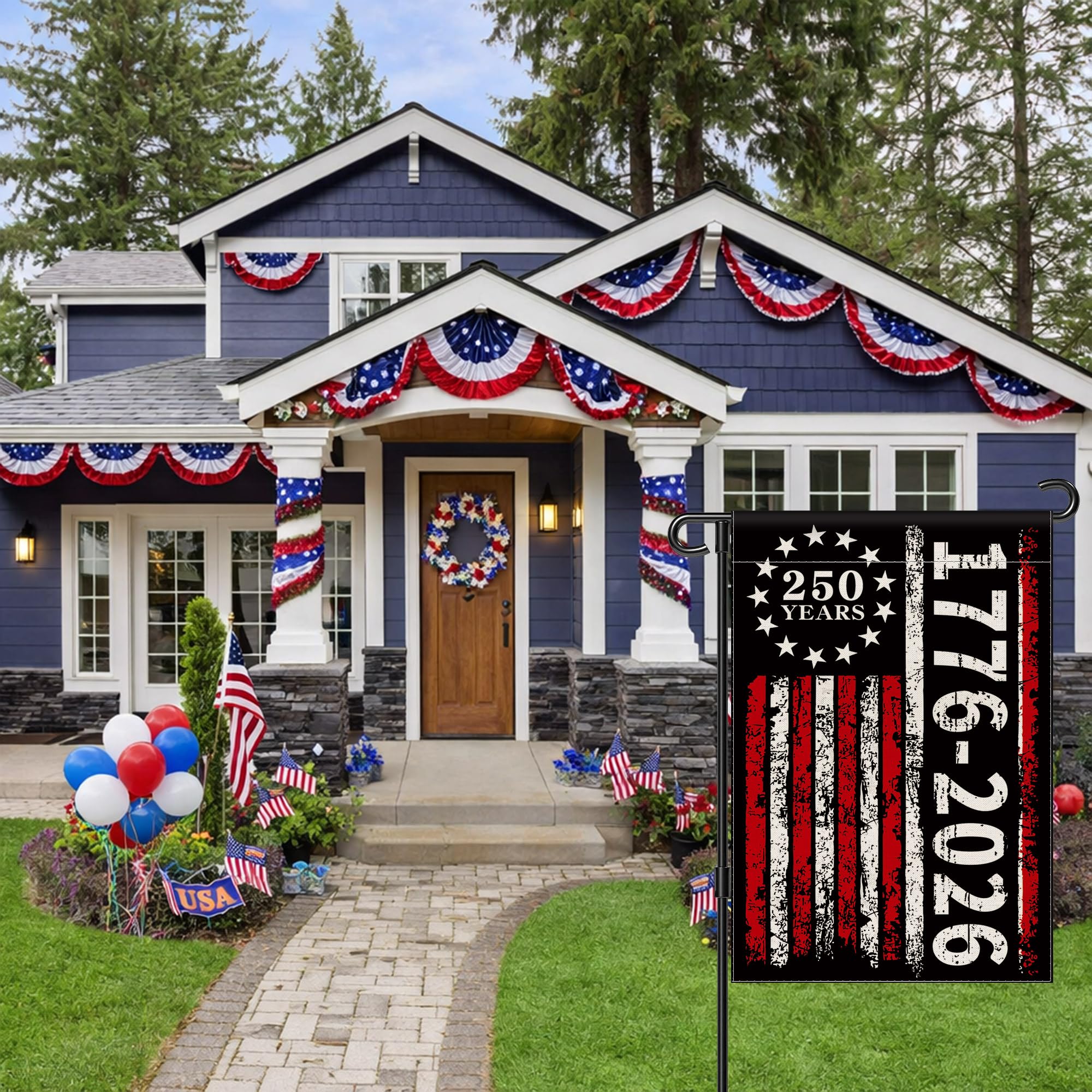 Aymolas 250th Anniversary garden flag machine washable for easy care.