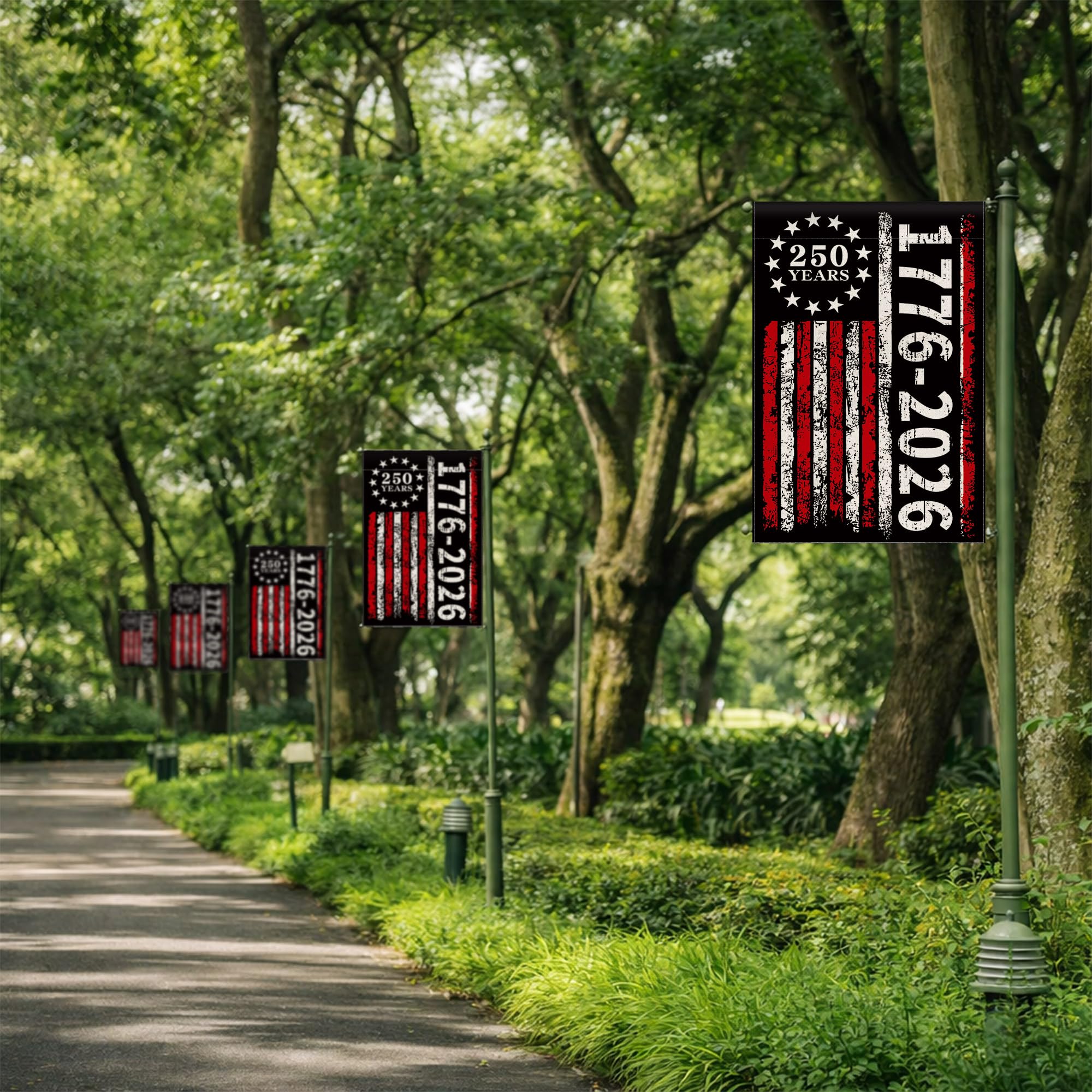 Aymolas 250th Anniversary garden flag polyester fabric for outdoor use.