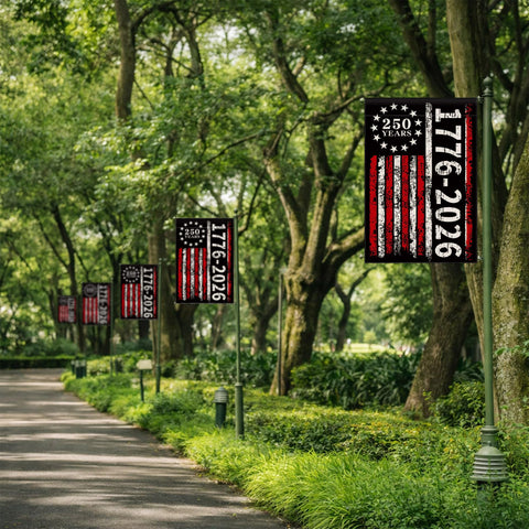 Aymolas 250th Anniversary garden flag polyester fabric for outdoor use.
