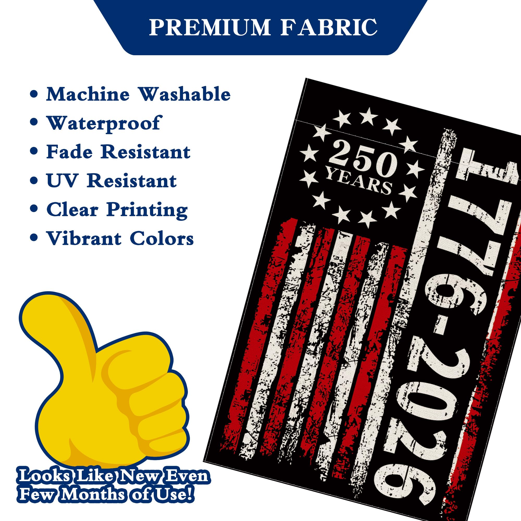 Aymolas 250th Anniversary garden flag weatherproof and colorfast.