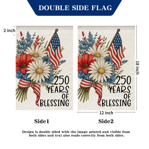 Aymolas Blessing flag garden display brightens outdoor spaces.