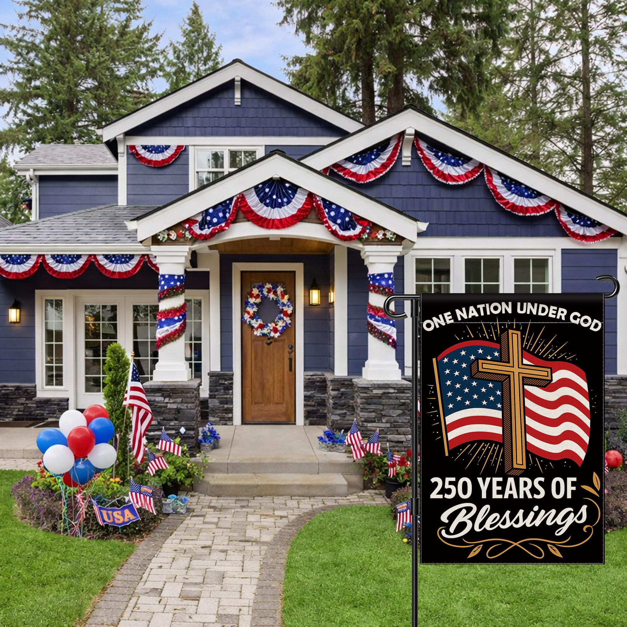 Aymolas Blessings flag with double stitching for enhanced durability.