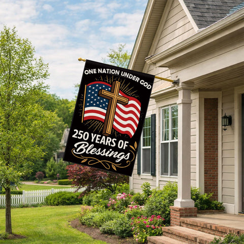 Aymolas Blessings flag back view, high-definition print on both sides for visibility.