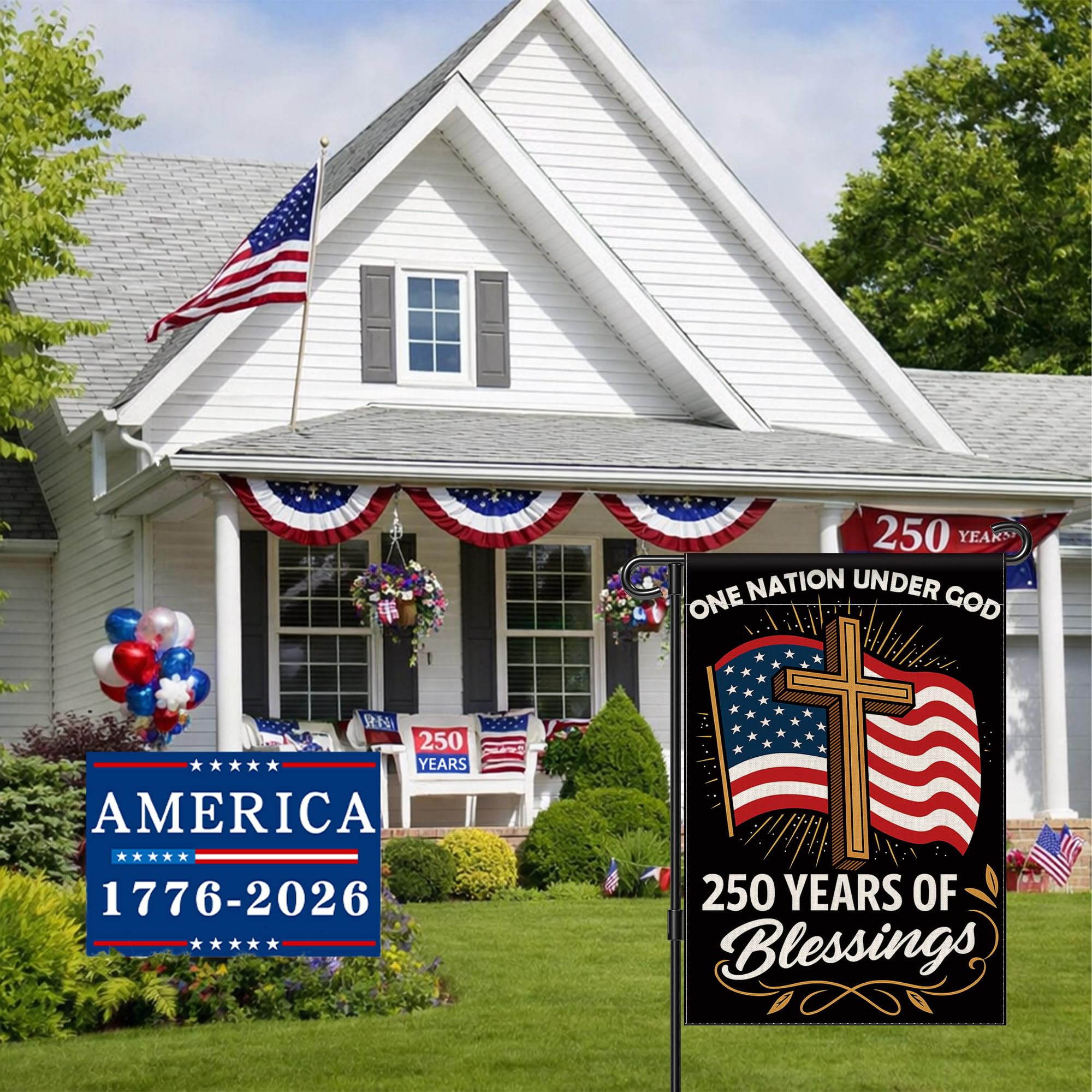 Aymolas Blessings flag ready for patio or balcony display.