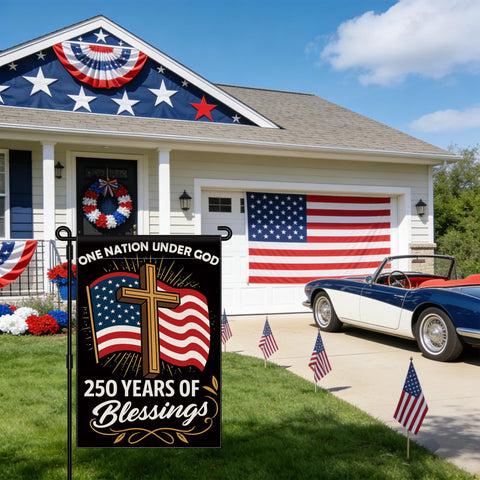 Aymolas Blessings weather-resistant polyester flag built for year-round outdoor use.