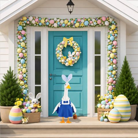 Aymolas blue bunny headband on porch goose adds playful charm