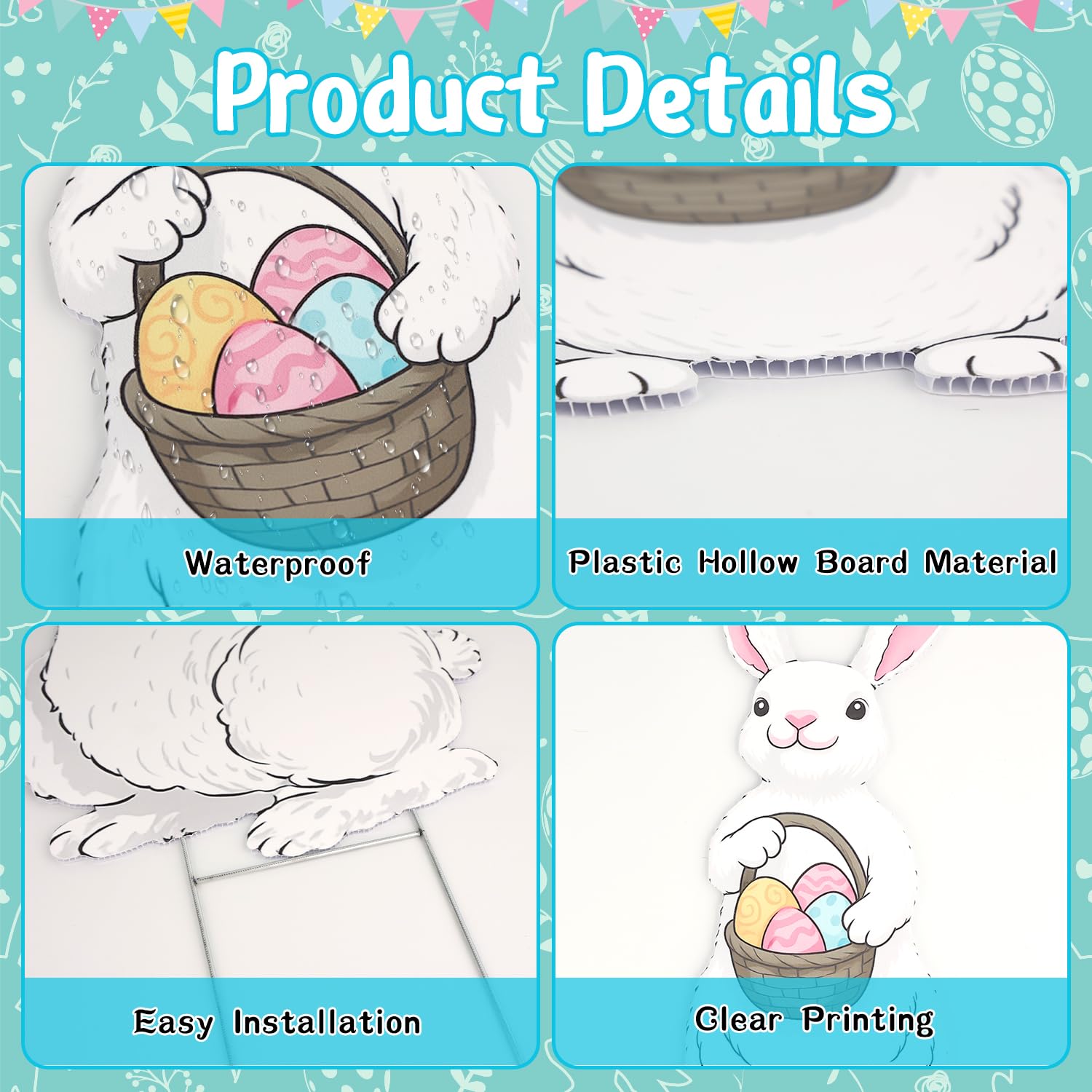 Aymolas bunny garden sign guides pathways with whimsical spring vibes.