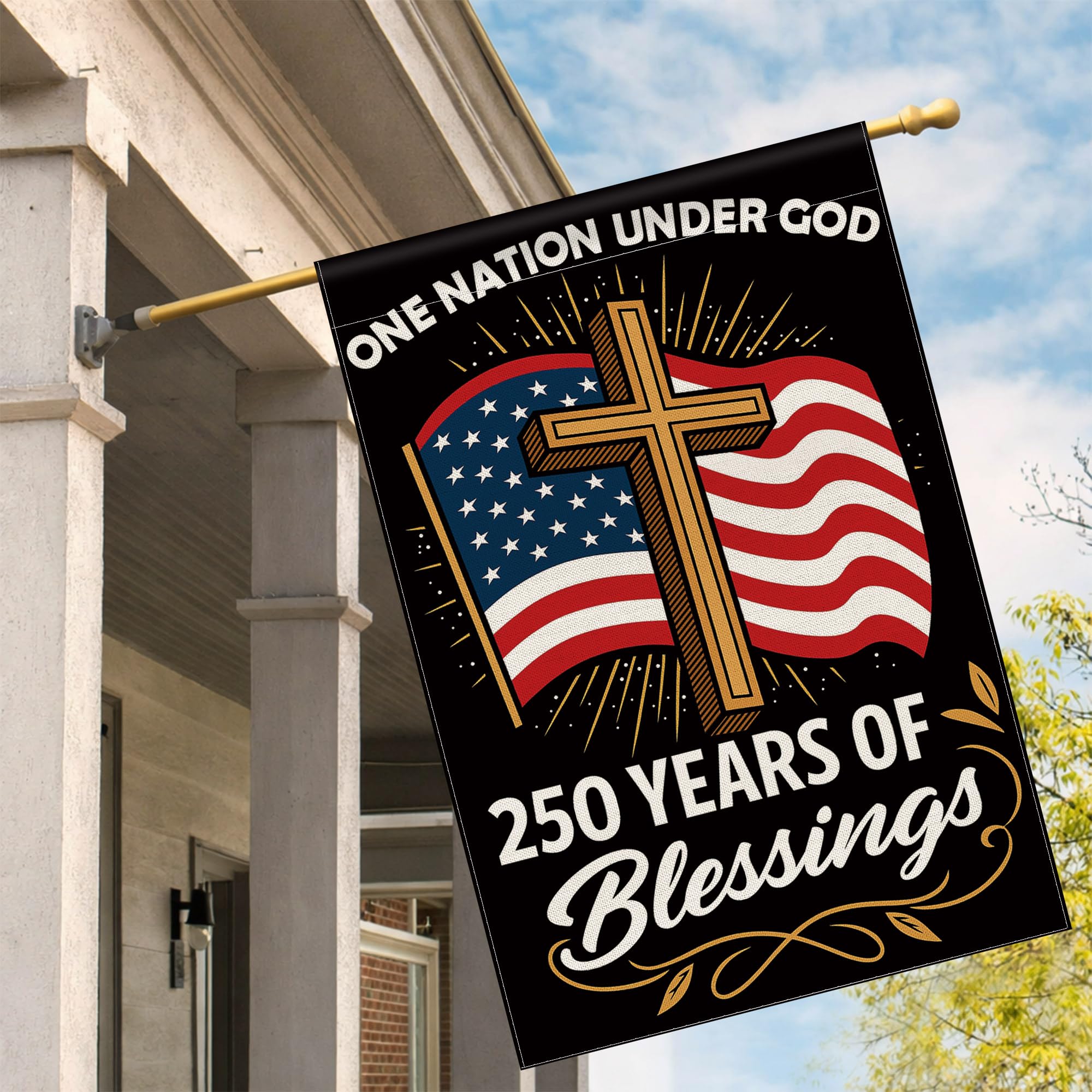 Aymolas double-sided flag, vivid images on both sides for clear viewing.