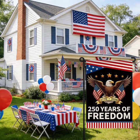 Aymolas double-sided USA flag banner displays crisp imagery on both sides for multi-view visibility