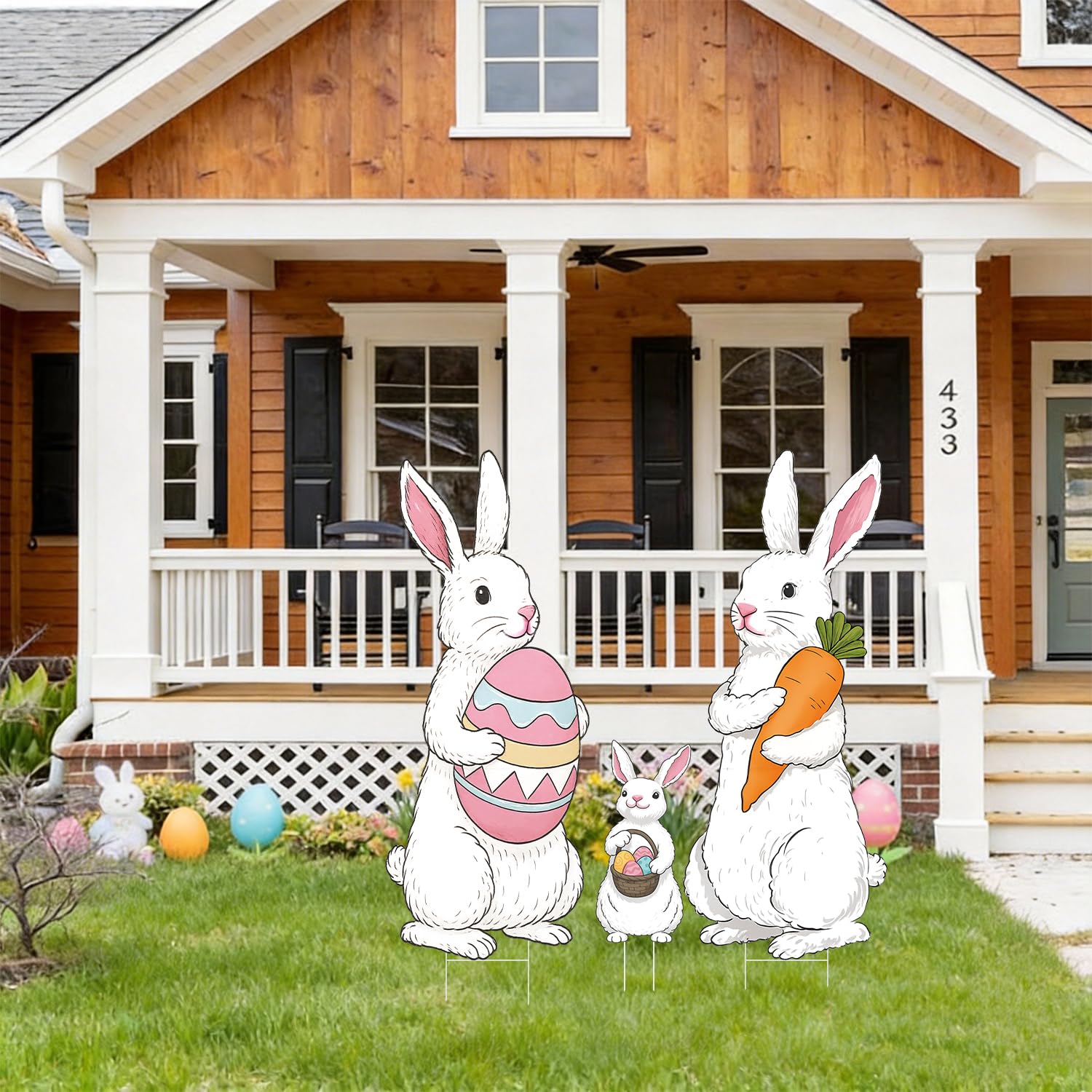 Aymolas Easter family scene sign set invites warm garden moments.