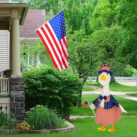 Aymolas goose outfit made of polyester offers comfortable wear and lasting shape for garden decor.