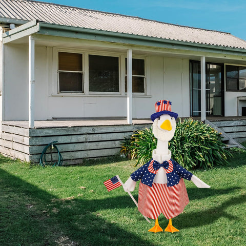 Aymolas Memorial Day porch goose set turns a yard into a festive focal point.