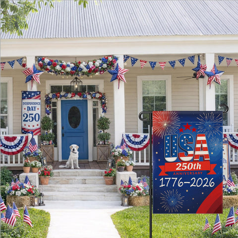 Patriotic garden flag adding charm to porches and patios