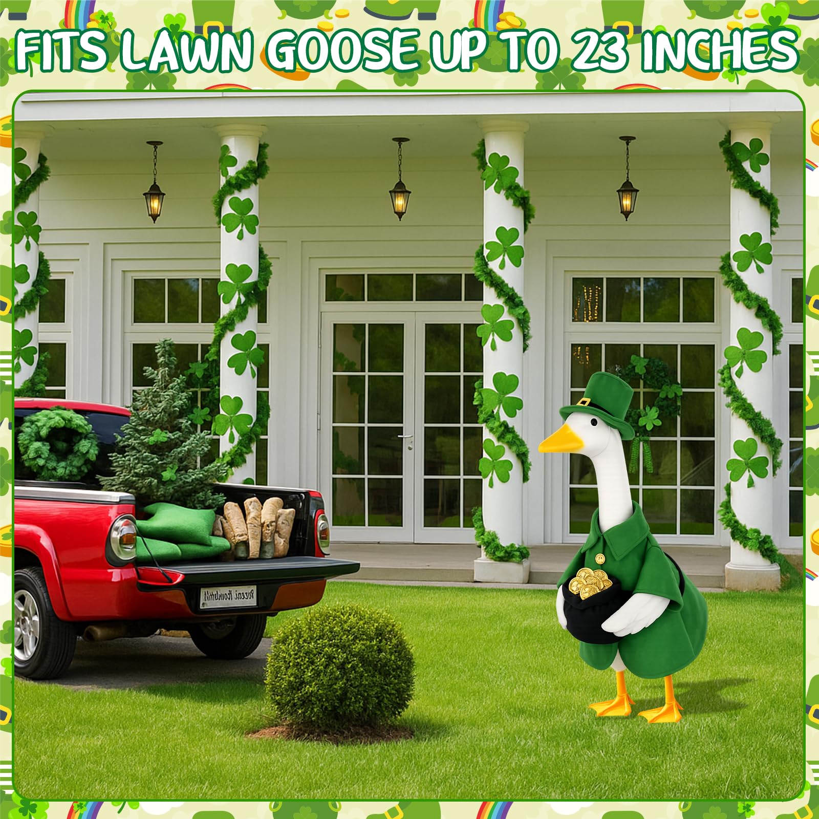 Aymolas 23-inch lawn goose wearing the outfit creates a focal porch scene