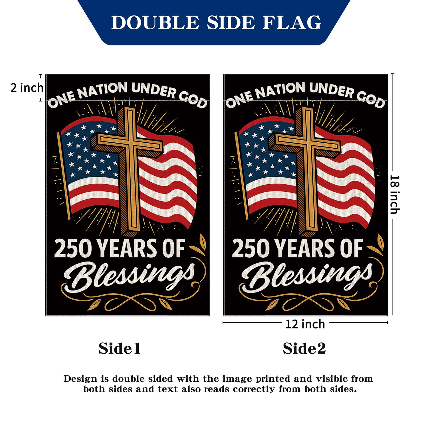 Aymolas weather-resistant flag, machine washable polyester with UV fade resistance.