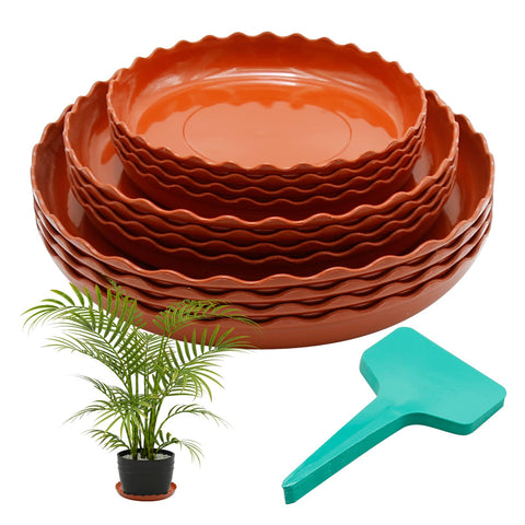 Aynaxcol 12-pack white plant trays in three sizes for versatile drainage.