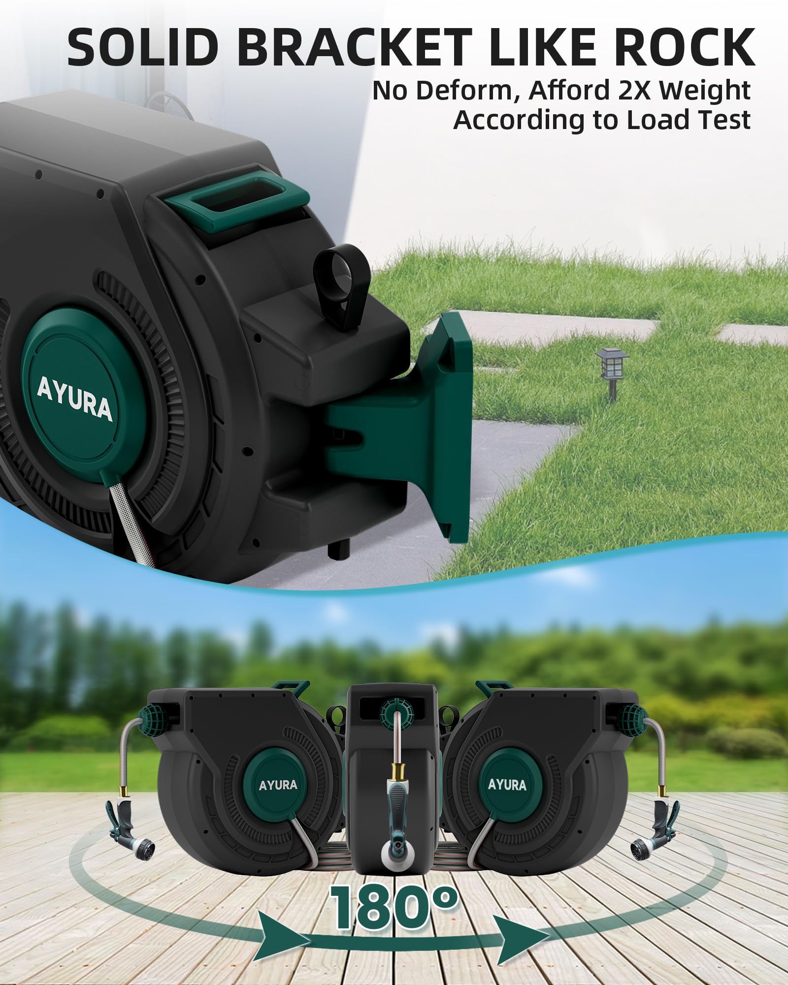 AYURA garden hose reel mounted on wall for quick access and tidy storage
