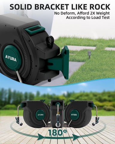 AYURA garden hose reel mounted on wall for quick access and tidy storage