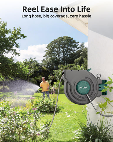 AYURA wall mounted hose reel with bracket highlights easy setup