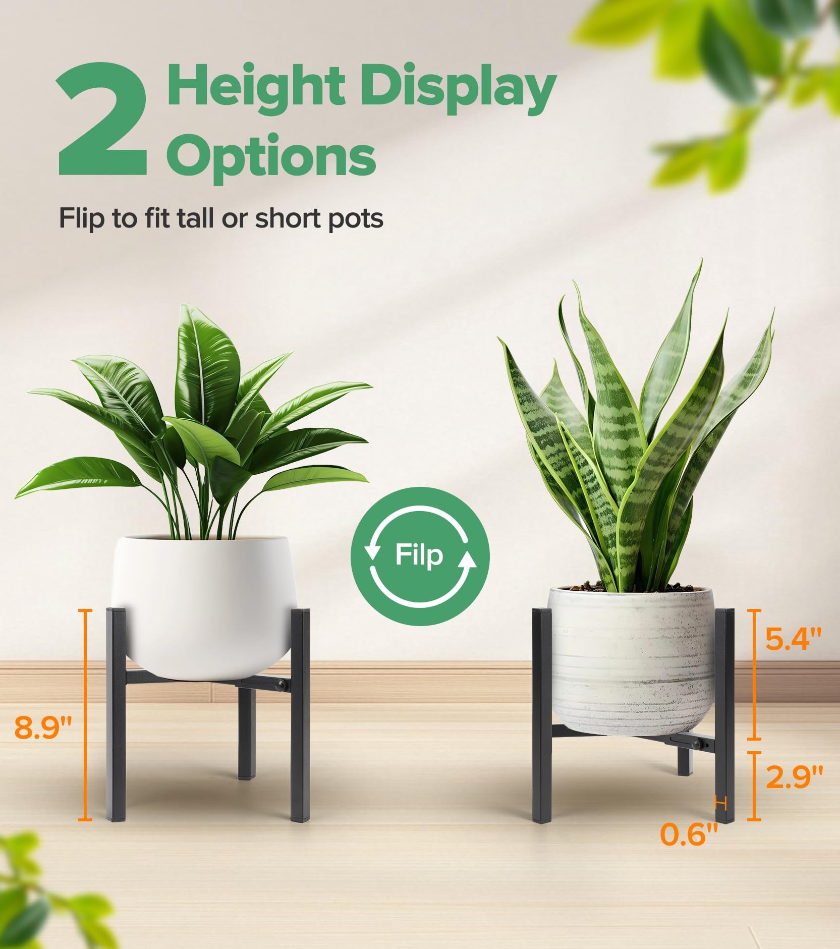 AZADESJET indoor plant stand with two display heights for sunlight optimization.
