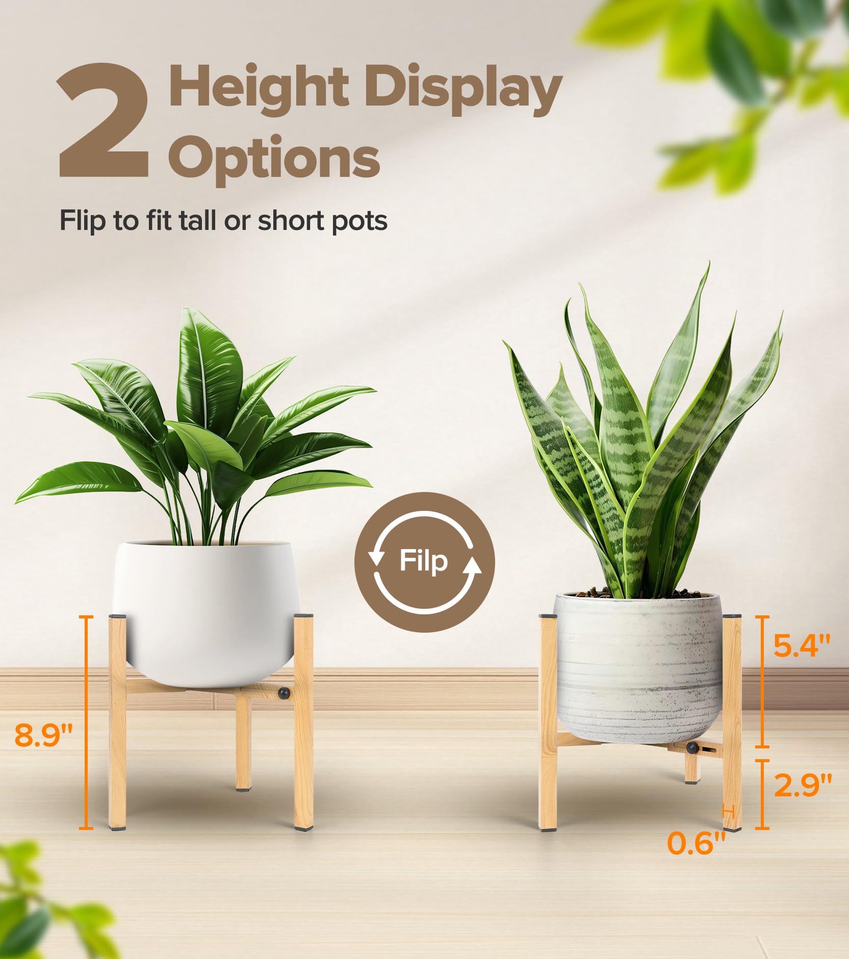 AZADESJET plant stand with two heights elevates plants for sunlight balance.