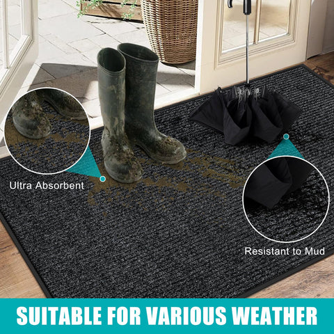 Azadx mat features non slip backing for secure footing at thresholds.