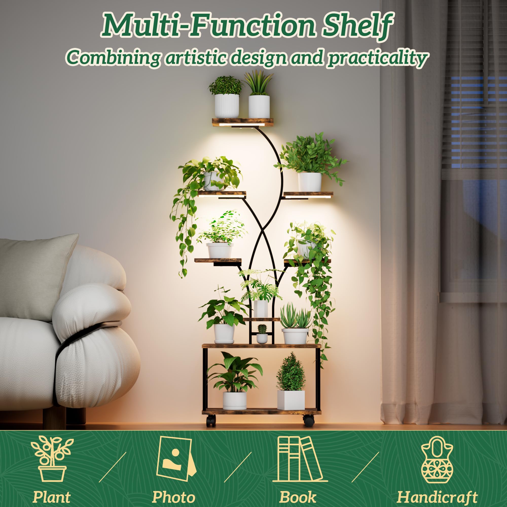 Azaeahom eight-tier indoor shelf fits diverse plants and decor