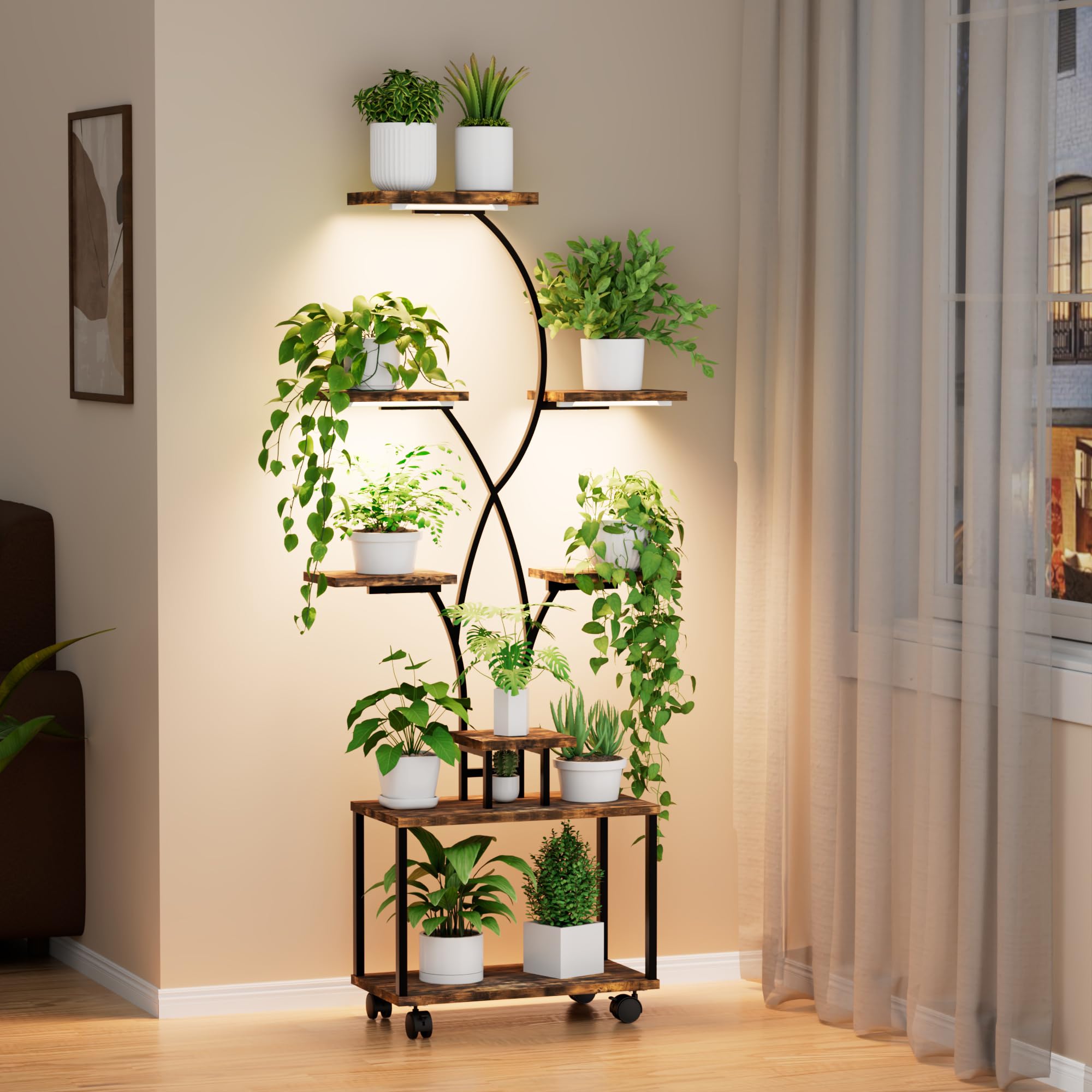 Azaeahom plant stand with a 3-head grow light supports thriving indoor greens