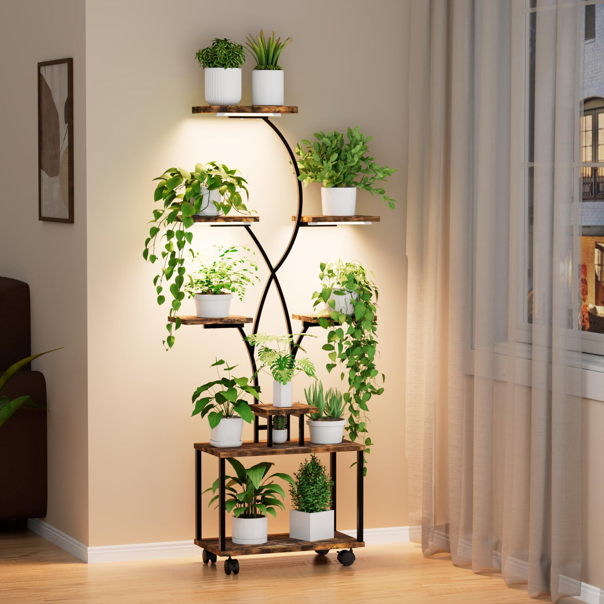 Azaeahom plant stand with a 3-head grow light supports thriving indoor greens