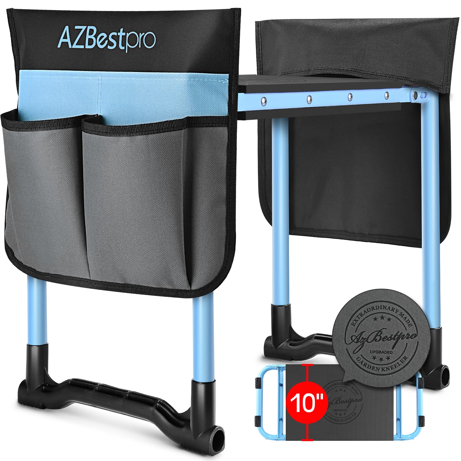 AZBestPro garden kneeler seat with 10-inch cushion for knee protection and comfort