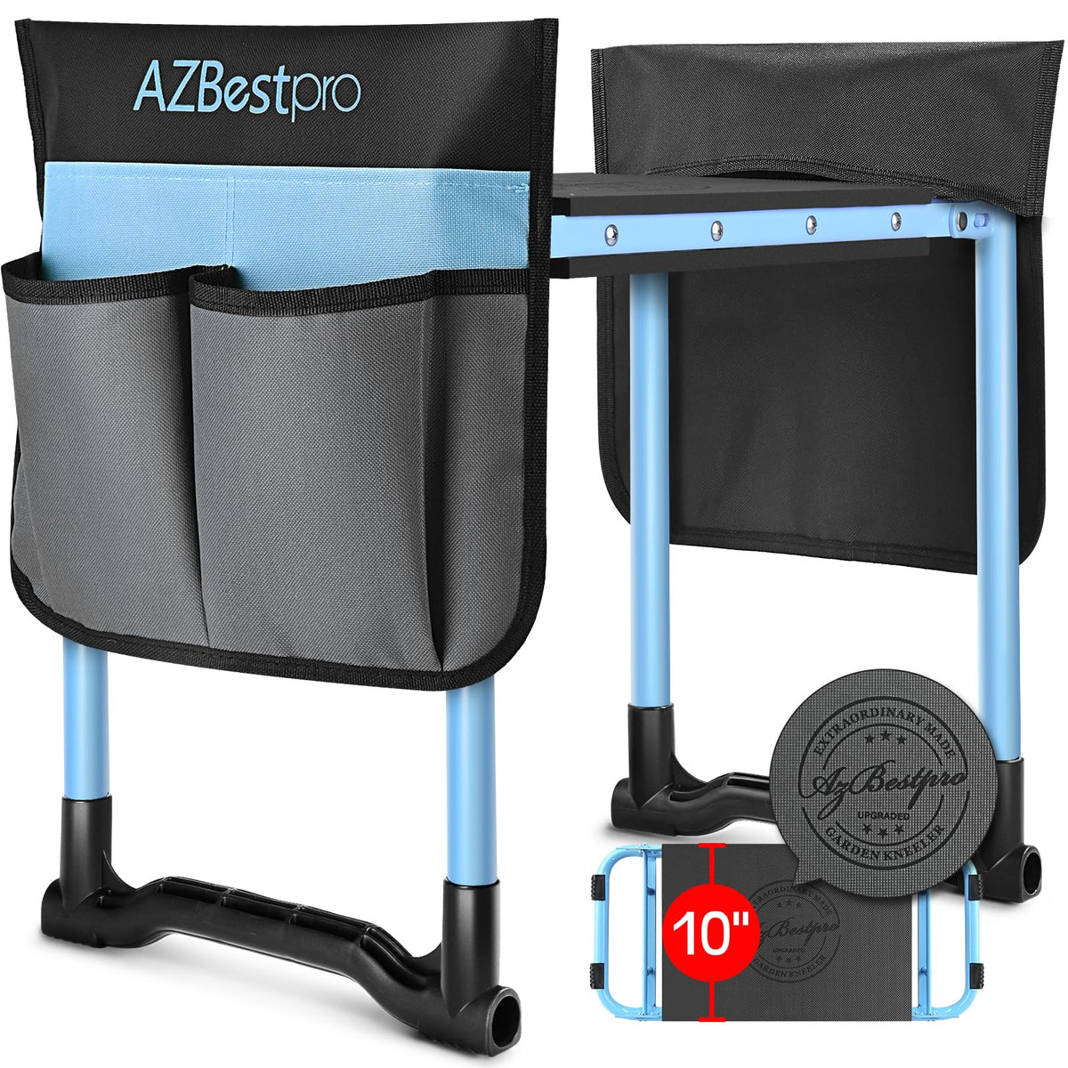 AZBestPro garden kneeler seat with 10-inch cushion for knee protection and comfort