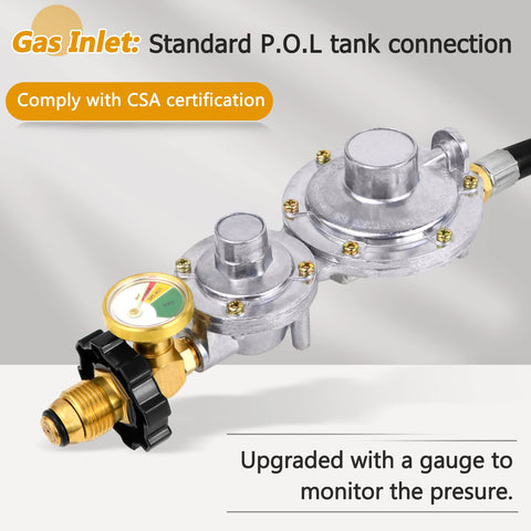 Azdele standard P.O.L tank connection provides reliable propane supply for outdoor cooking