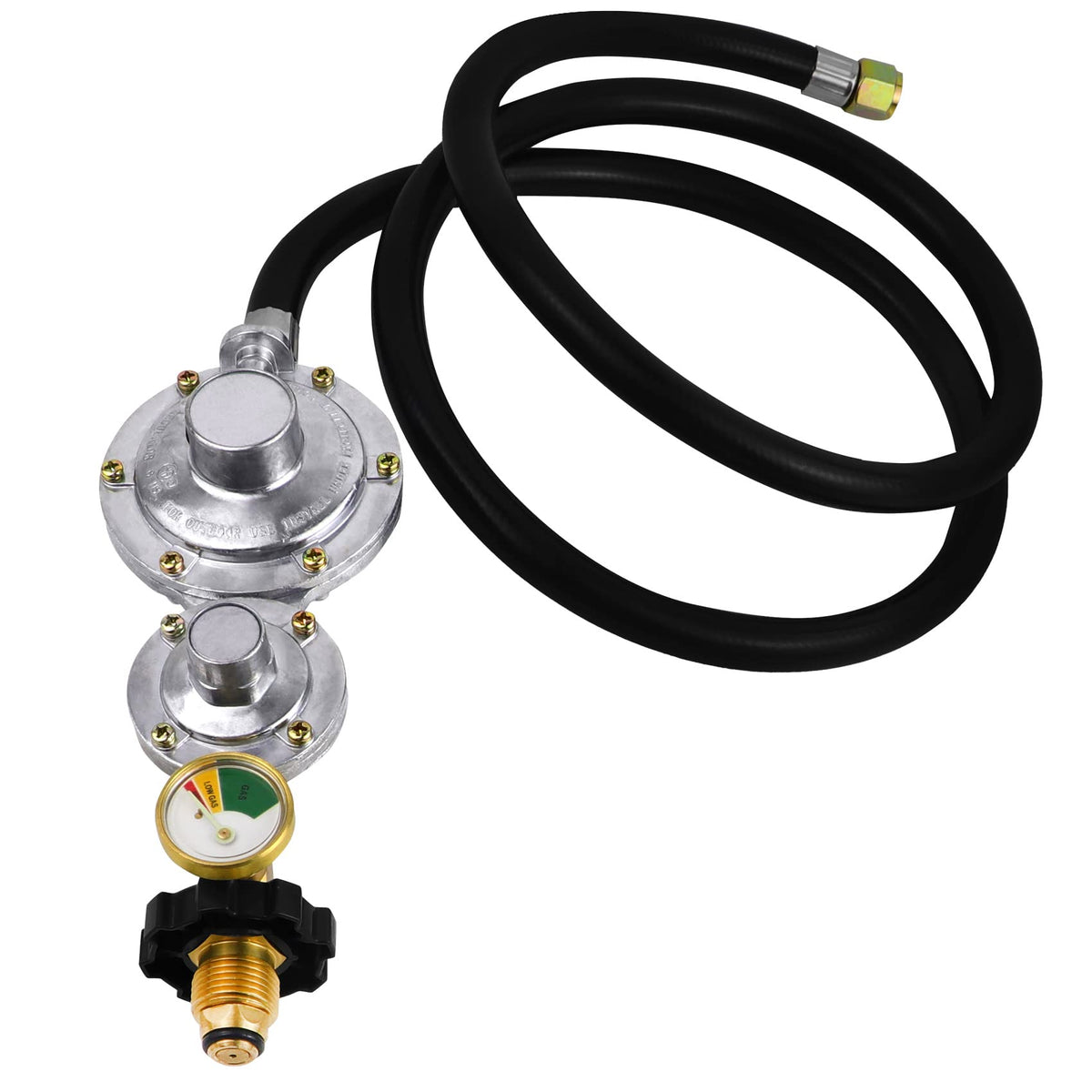 Azdele two-stage regulator with hose and gauge ensures steady propane flow for grills