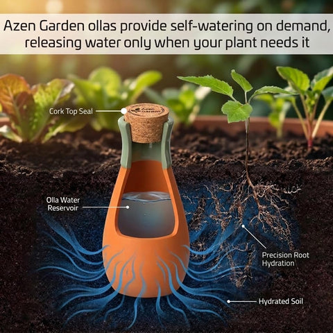Azen Garden Ollas 4-pack in premium gift-ready packaging for plant lovers.