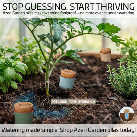 Azen Garden Ollas visible in an outdoor pot supporting healthy roots.