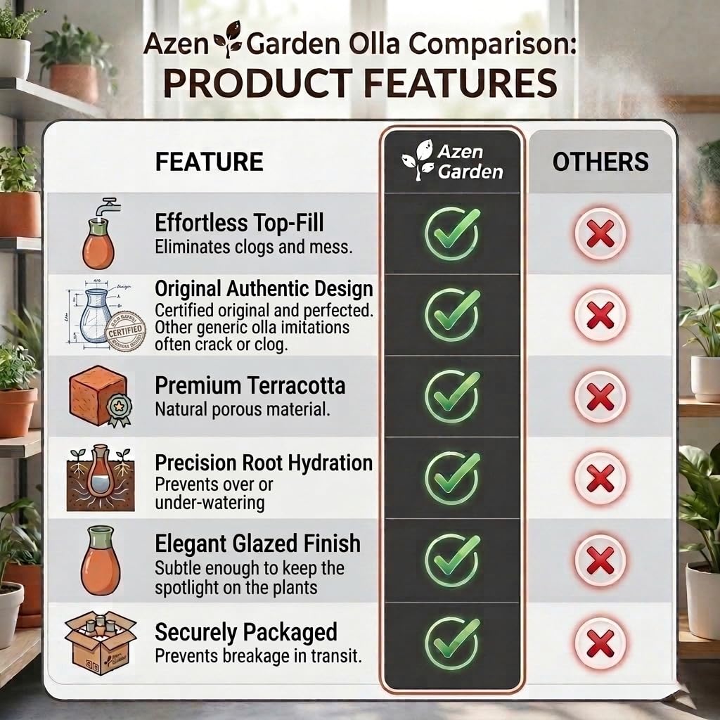 Azen Garden terracotta bulbs provide natural, breathable moisture for thriving greenery.